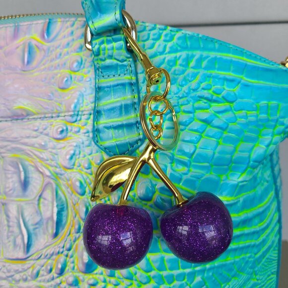 Purple Cherries Purse Charms with Key Ring - Picture 1 of 8